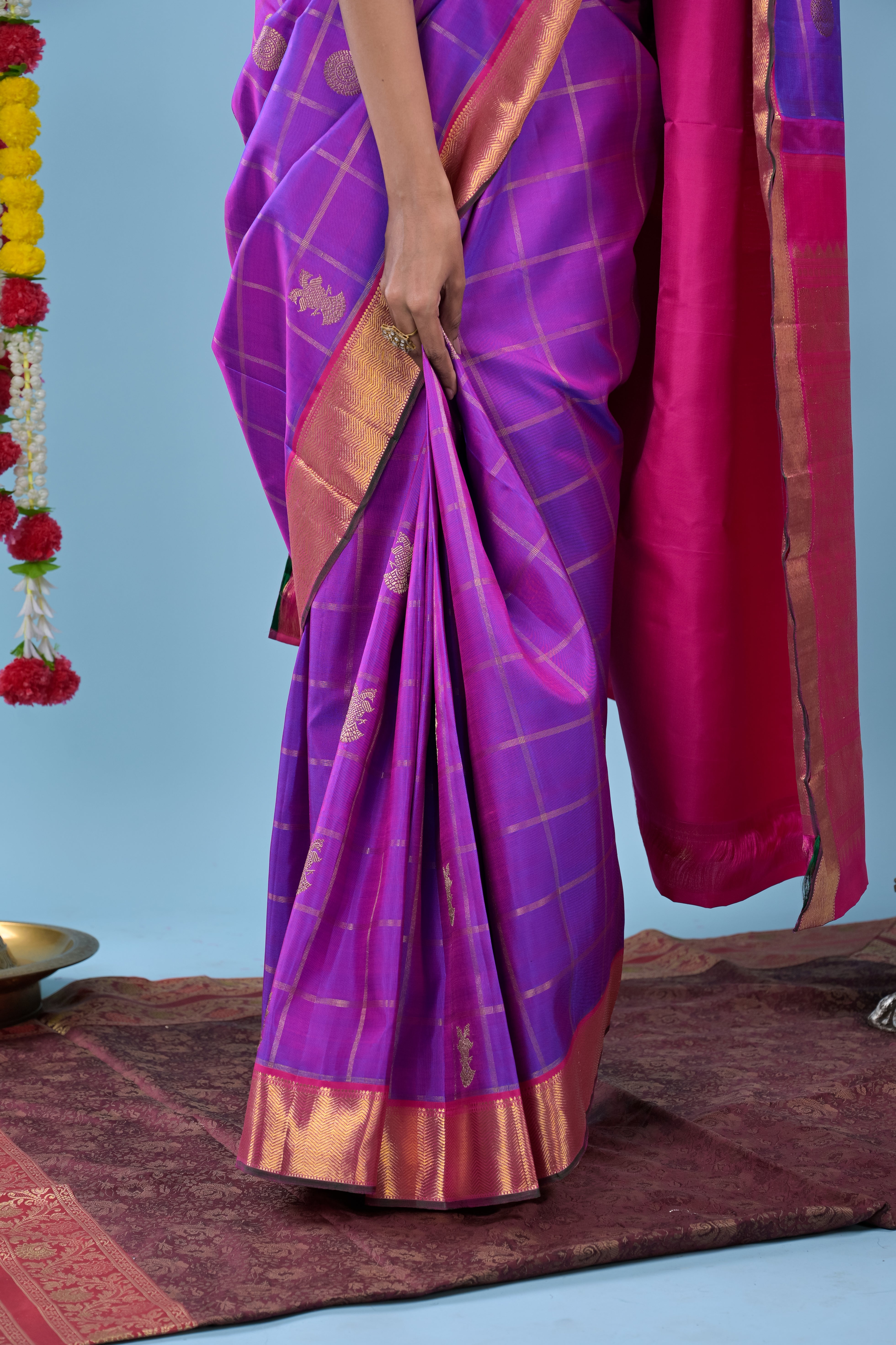 Image of Kanchipuram Silk Kattam Purple Saree