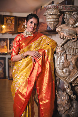 Image of Kanchipattu Gold Green Saree