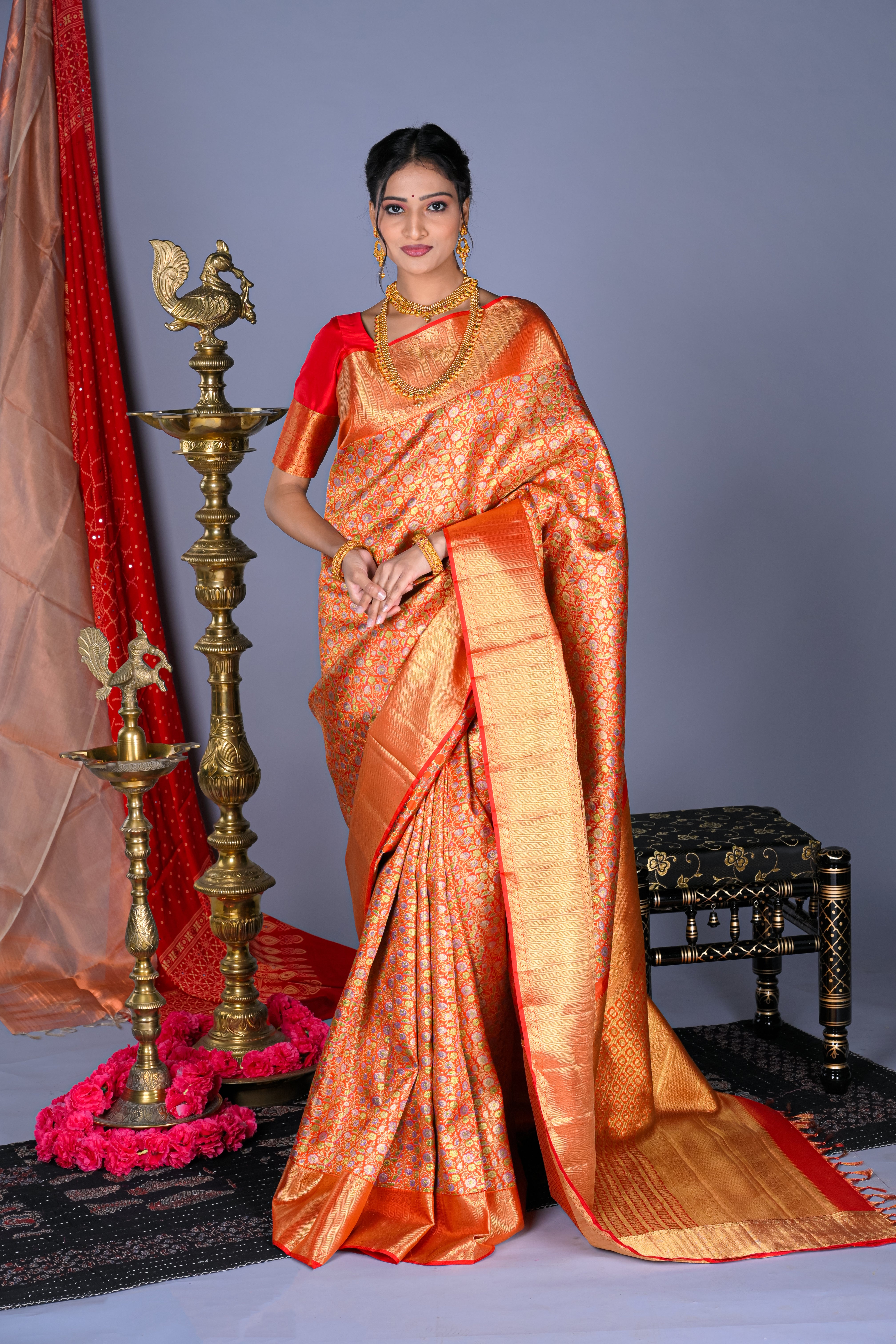 Kanchipuram Silk Brocade Red Saree