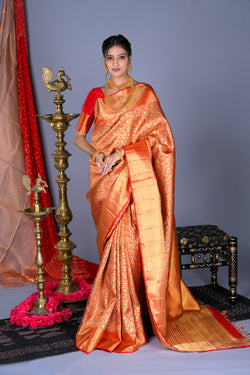 Image of Kanchipuram Silk Brocade Red Saree