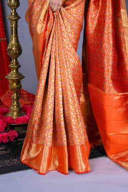 Image of Kanchipuram Silk Brocade Red Saree