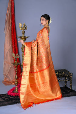 Image of Kanchipuram Silk Brocade Red Saree