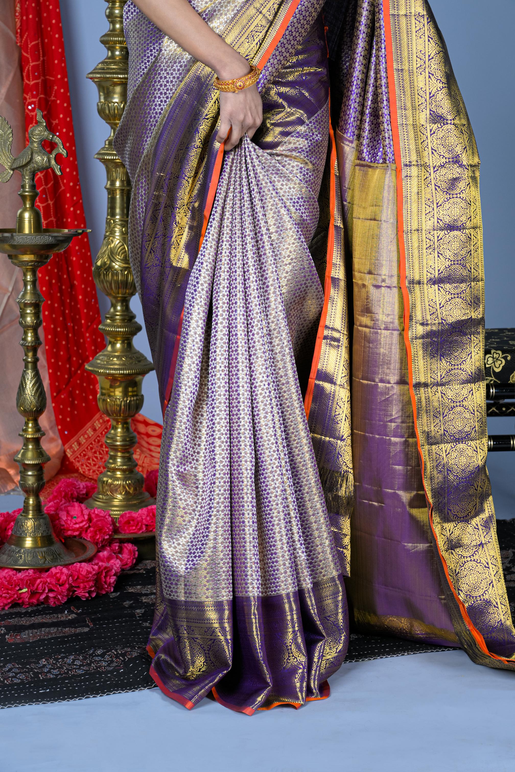 Kanchipattu Tissue Brocade Purple Saree