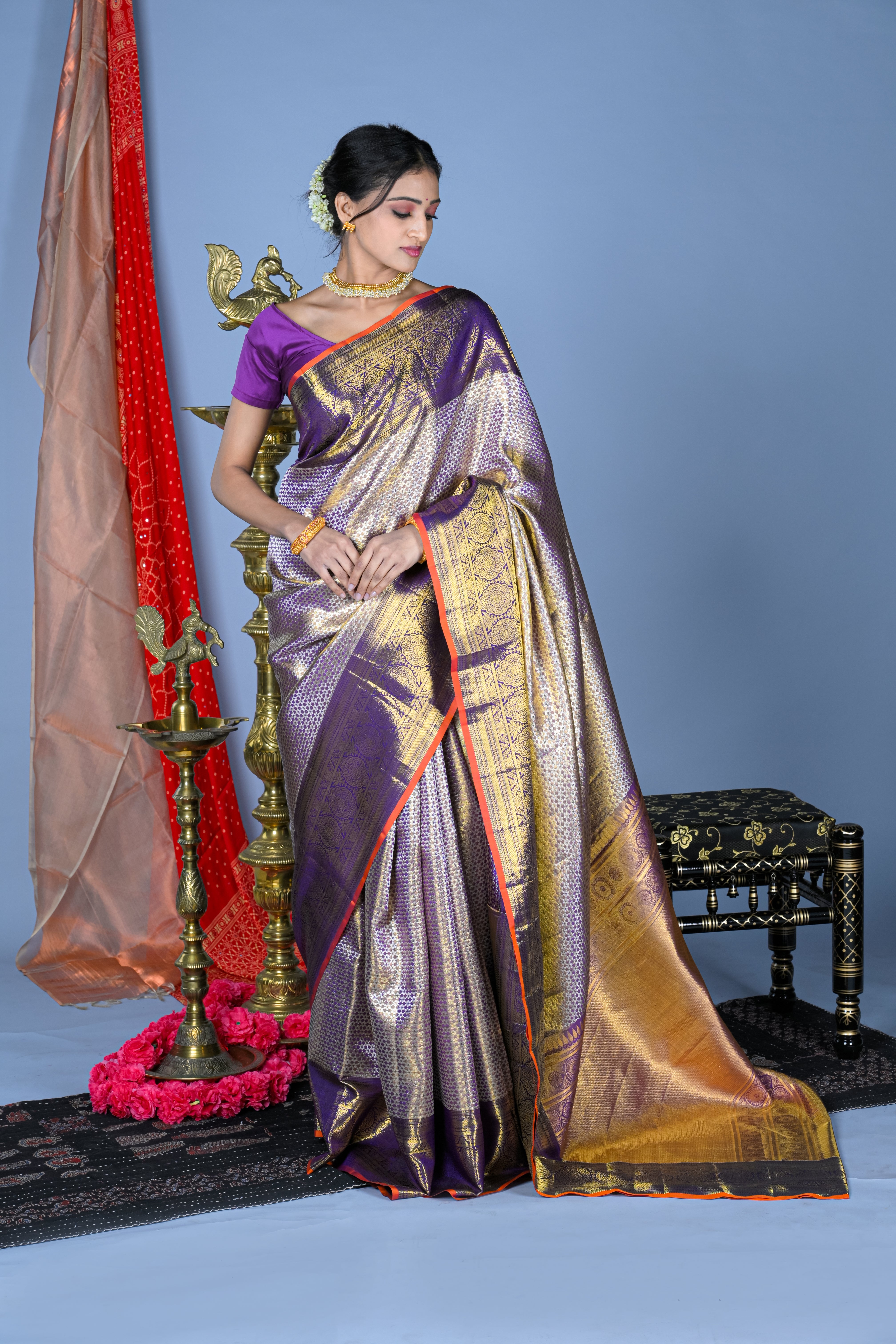 Kanchipattu Tissue Brocade Purple Saree