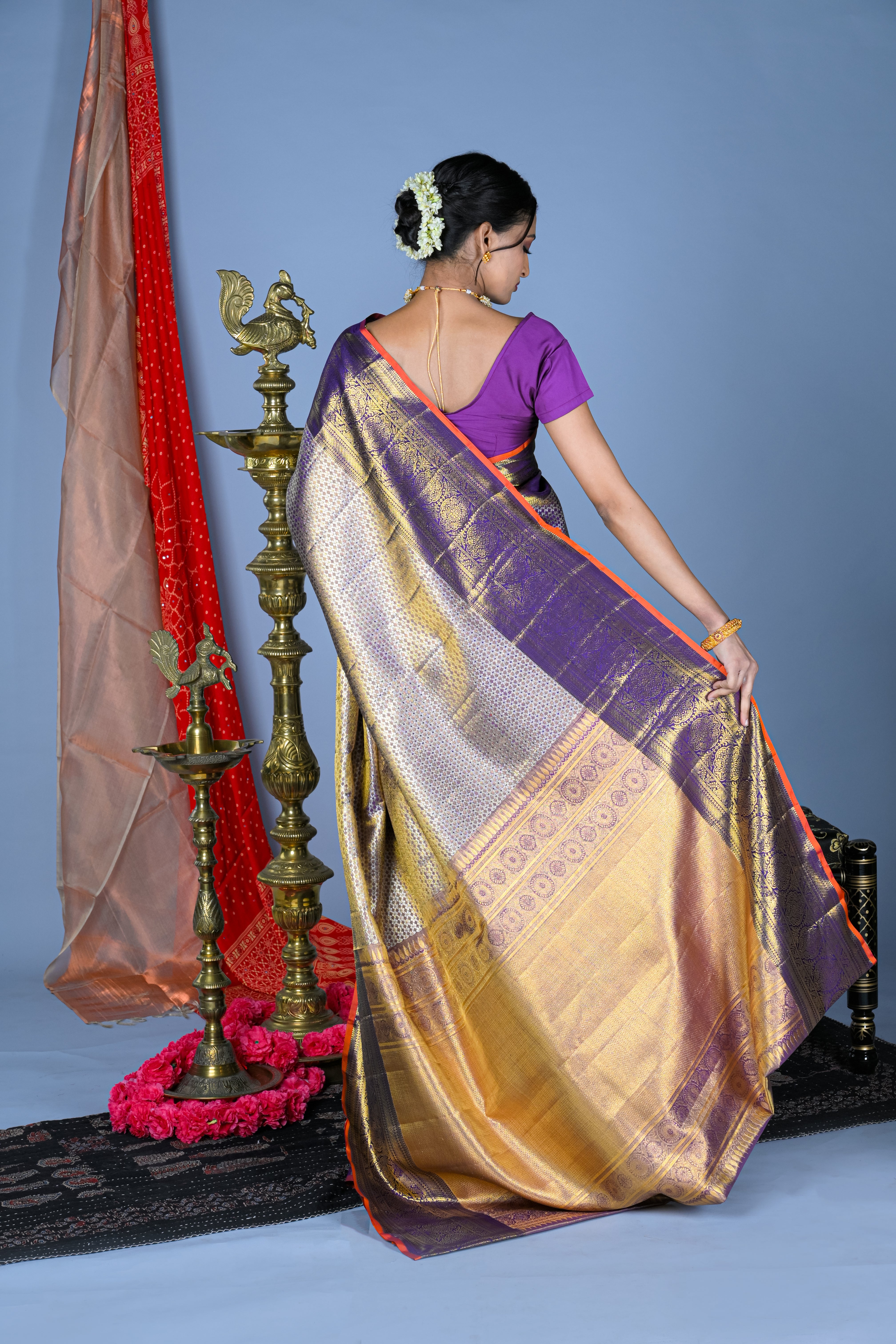 Kanchipattu Tissue Brocade Purple Saree