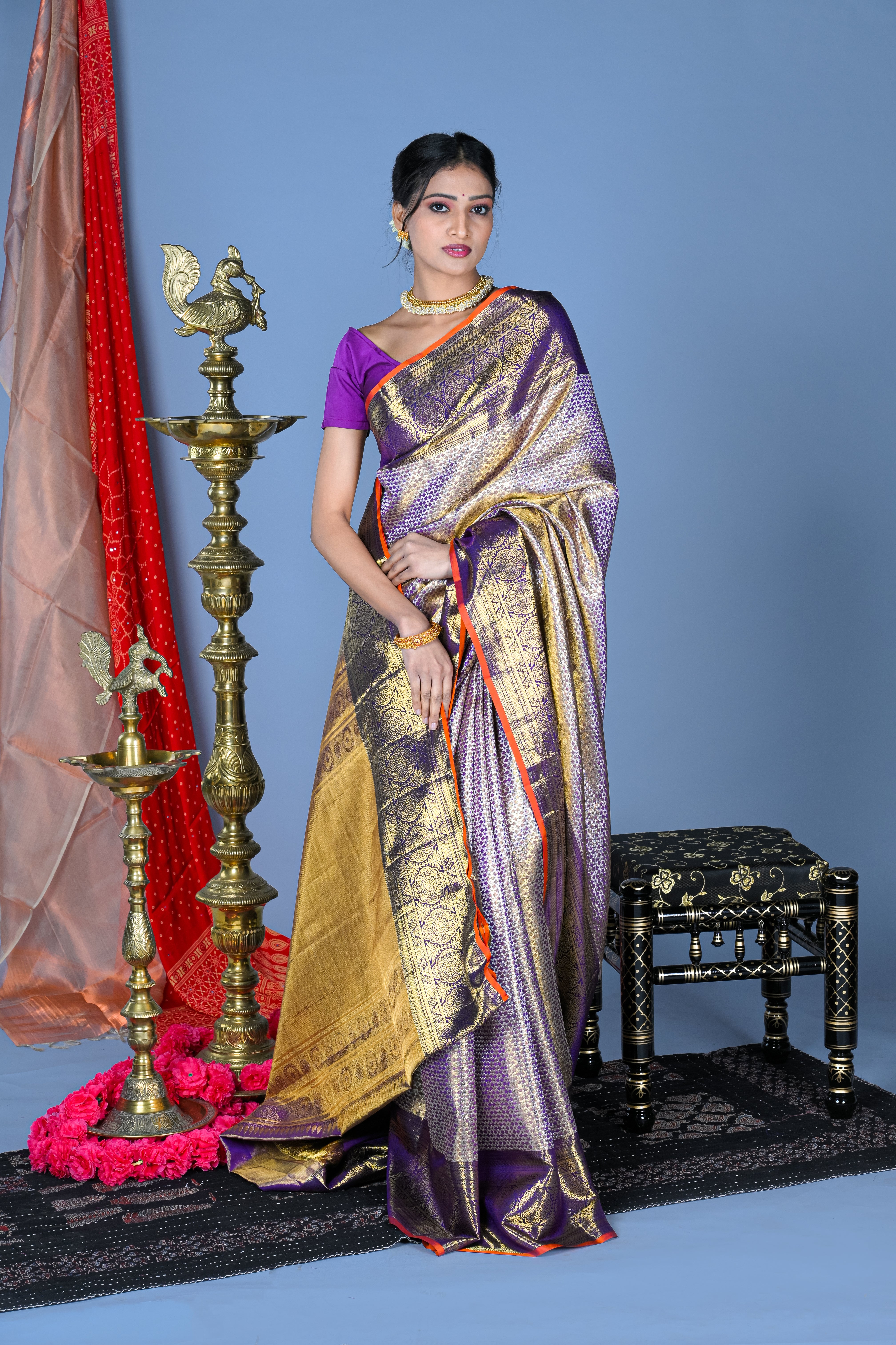 Kanchipattu Tissue Brocade Purple Saree