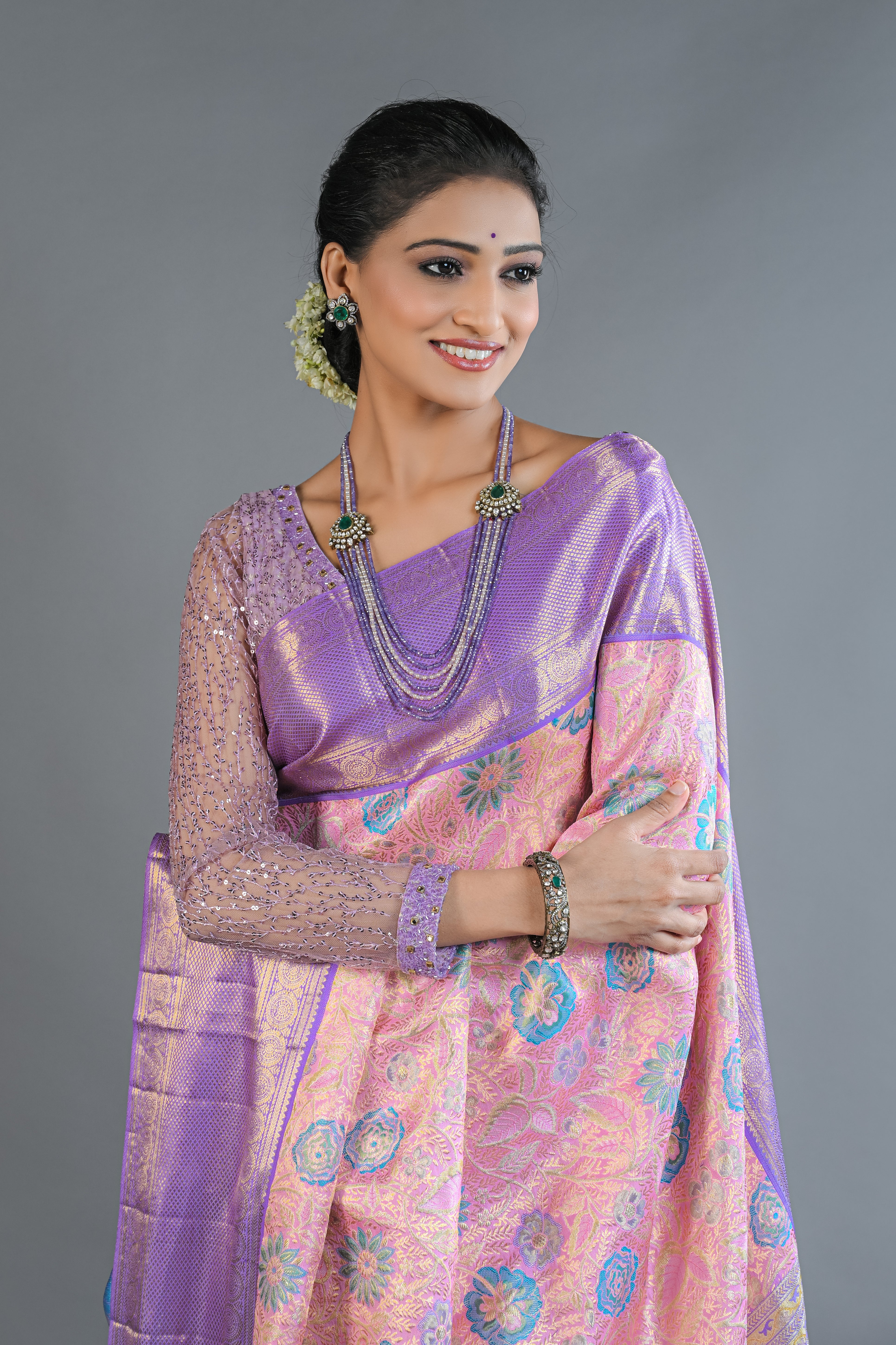 Image of Kanchipattu Light Pink Brocade Saree