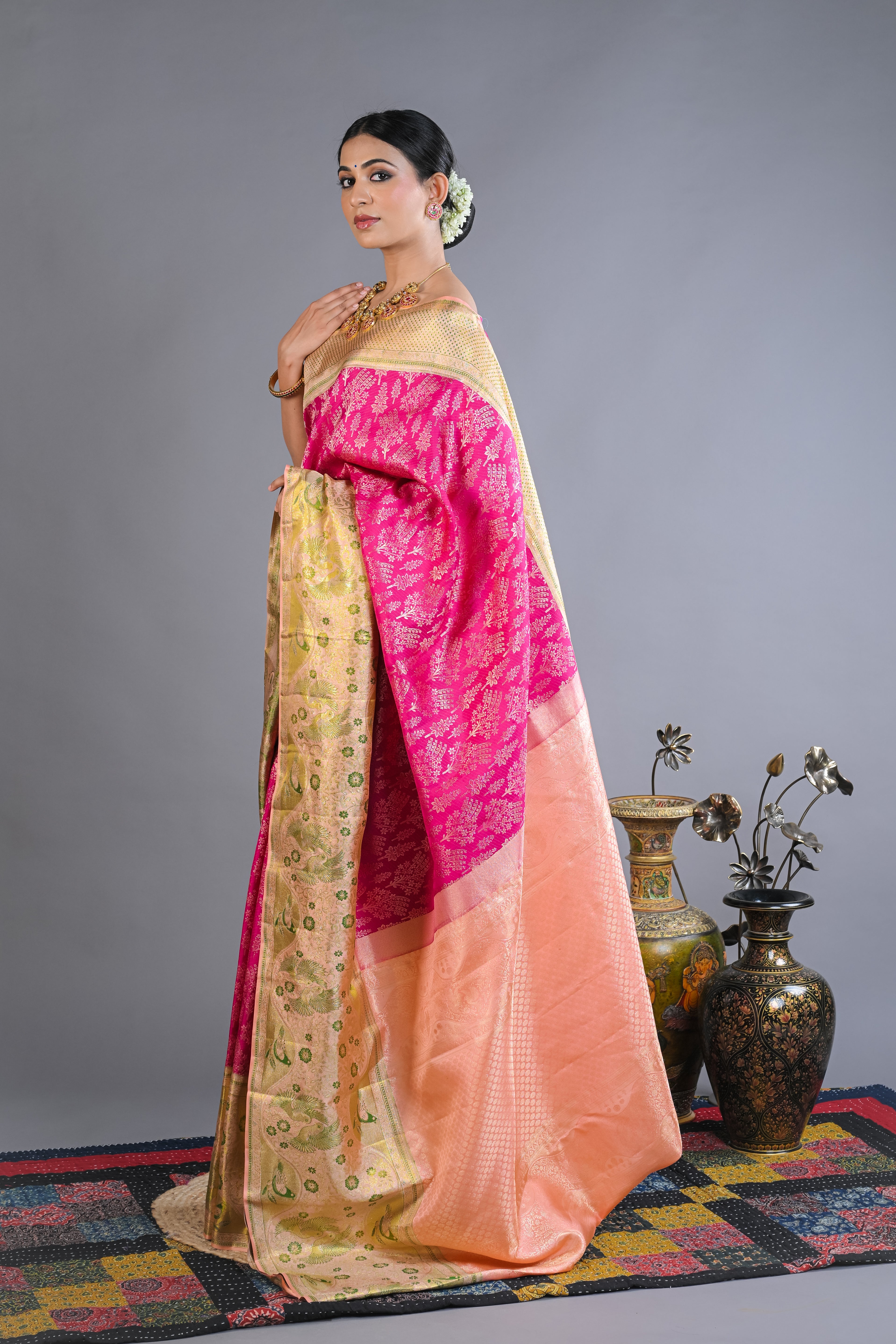 Image of Kanchipattu Rani Pink Brocade Saree