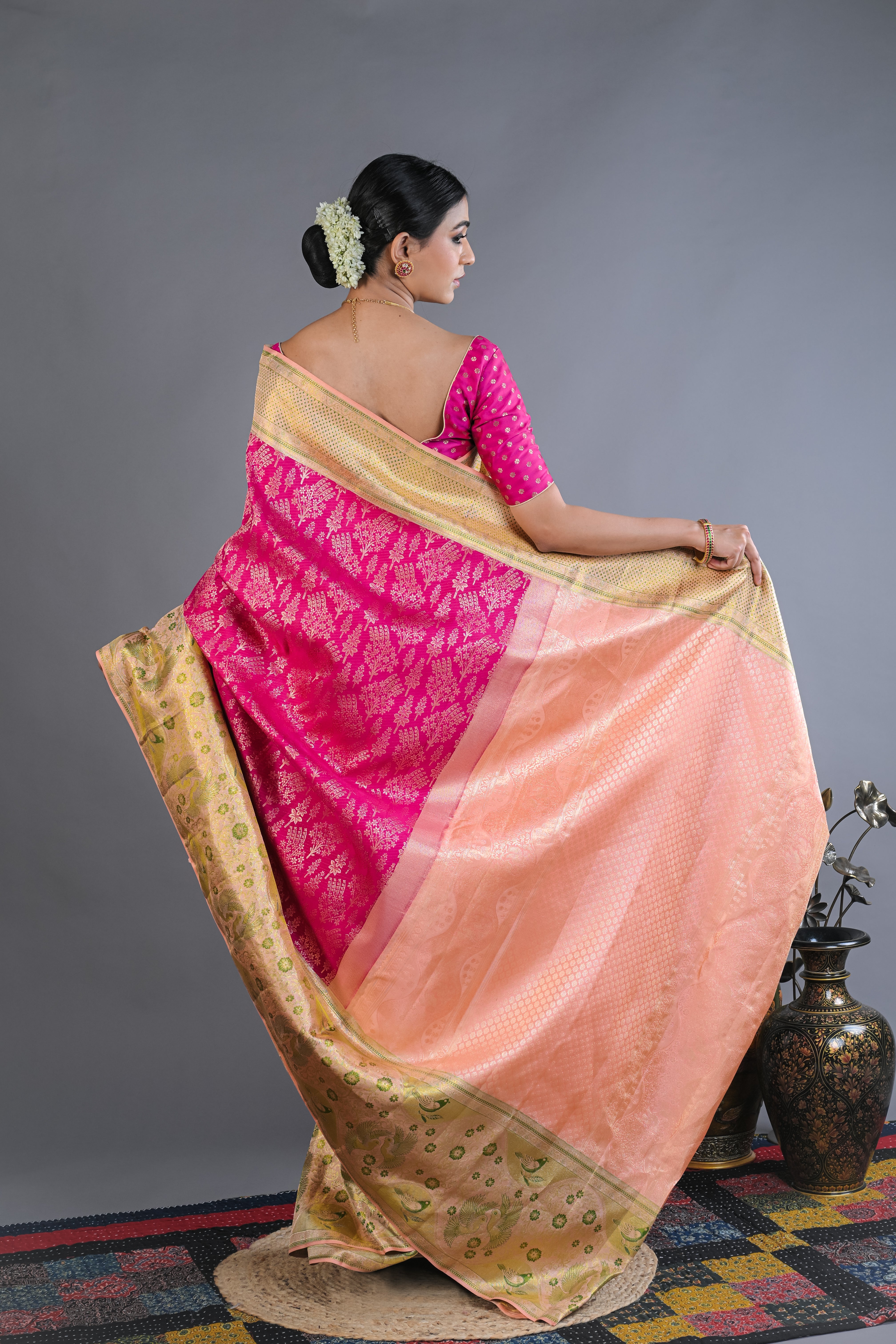 Image of Kanchipattu Rani Pink Brocade Saree