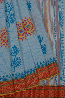 Image of Sky blue woven south cotton saree