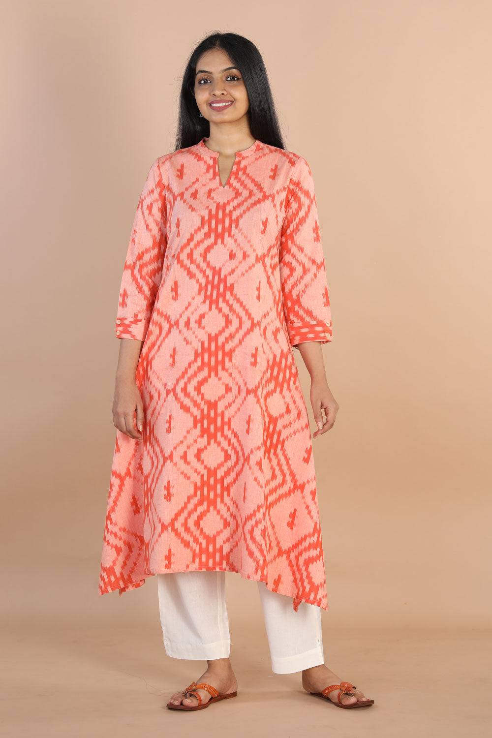 Collection of Cotton Pochampally Ikkat Diamond Weave Kurta in a gallery layout