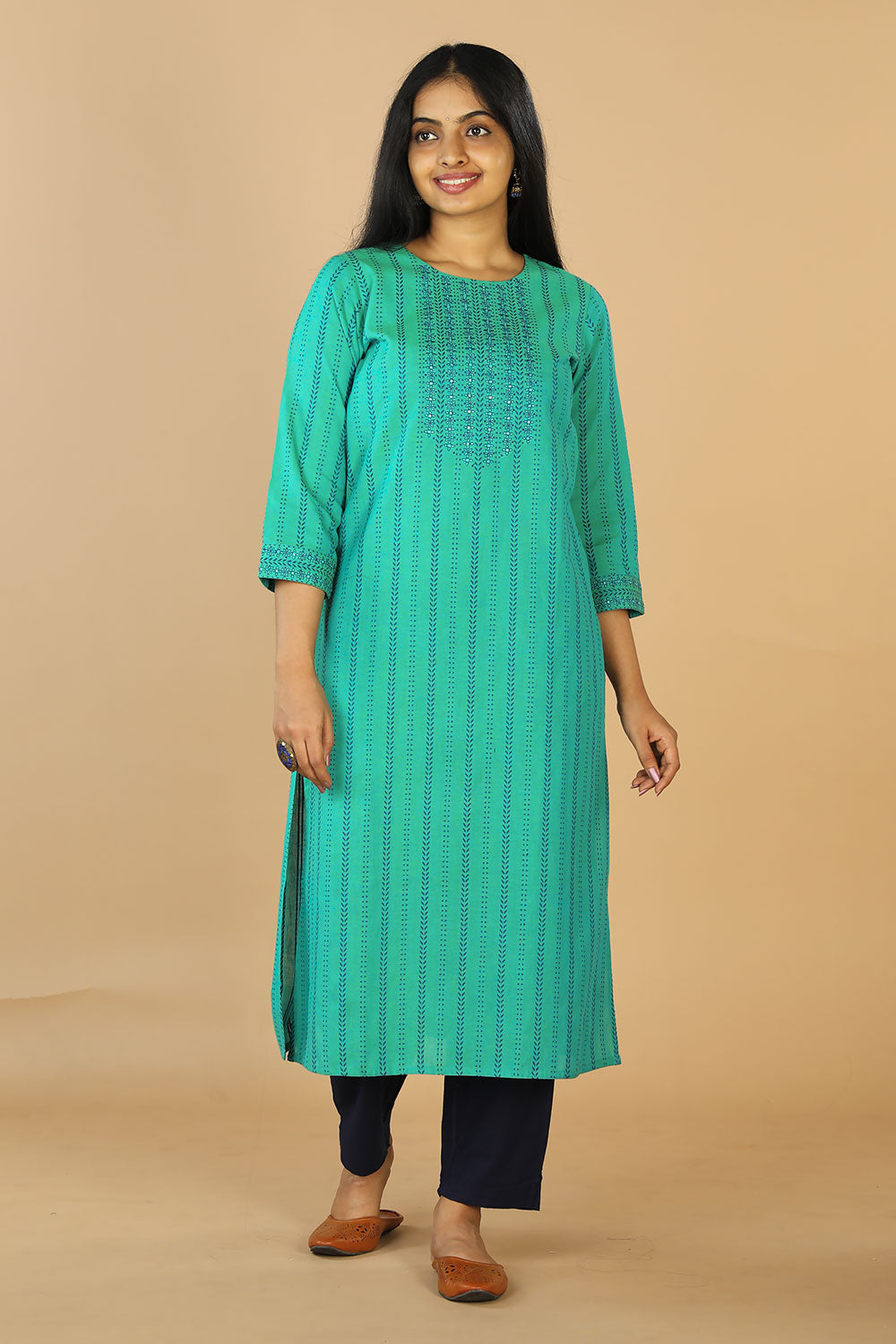 Collection of Mirror Embroidered Long Kurti in a gallery layout