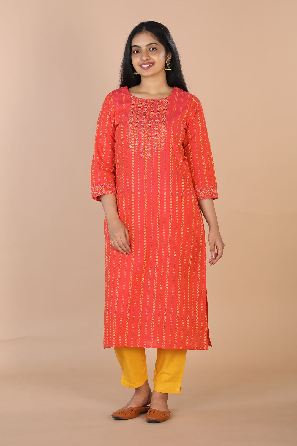 Collection of Mirror Embroidered Long Kurti in a gallery layout