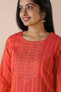 Collection of Mirror Embroidered Long Kurti in a gallery layout