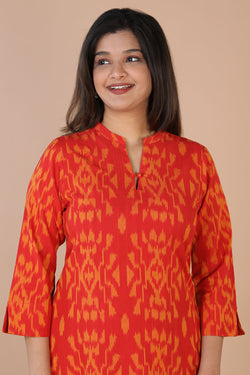 Collection of Ikat panelled kurti in a gallery layout