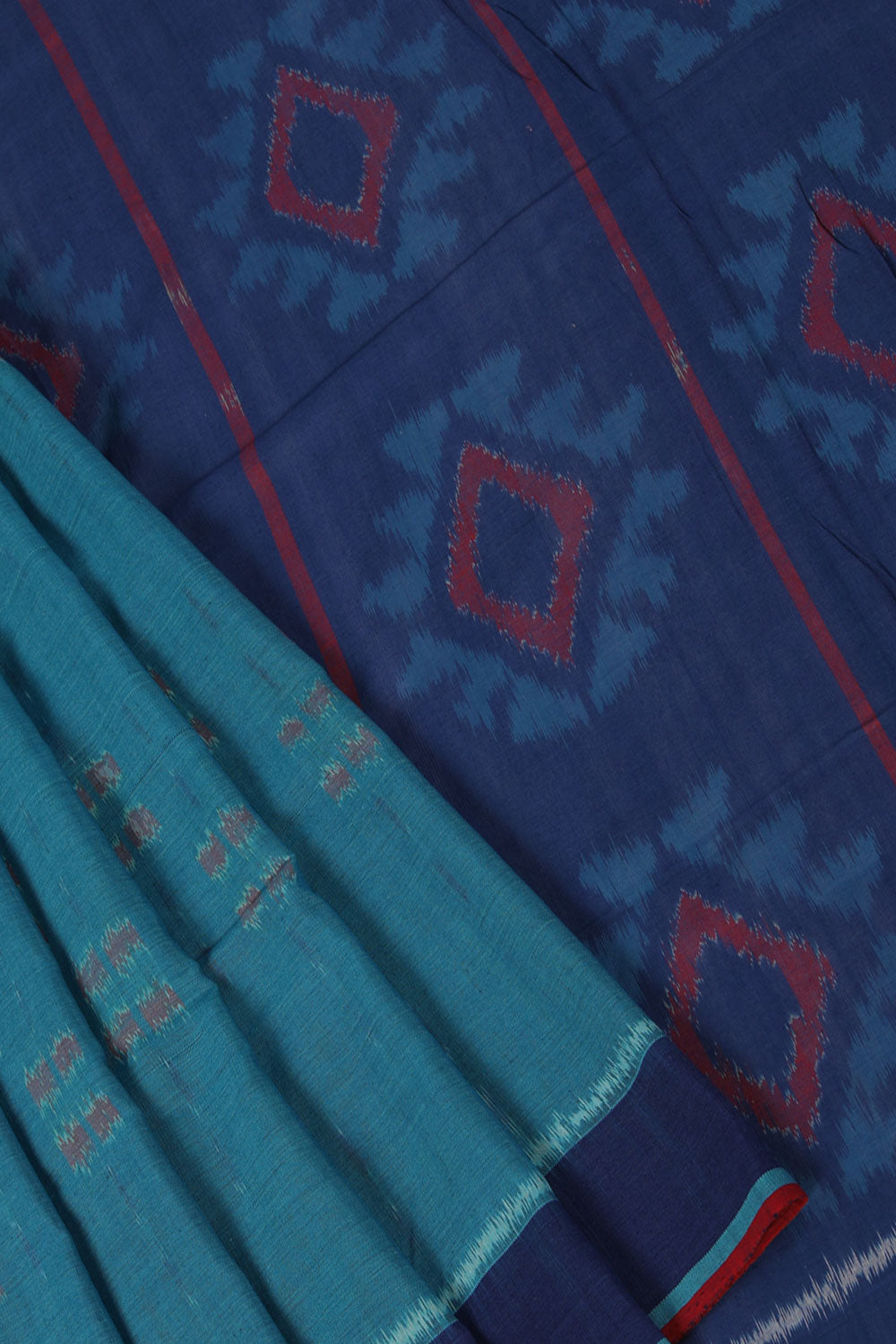 Collection of Slate blue brick pattern Pochampally cotton ikat Saree in a gallery layout