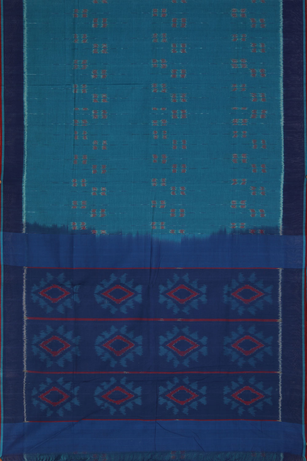 Collection of Slate blue brick pattern Pochampally cotton ikat Saree in a gallery layout