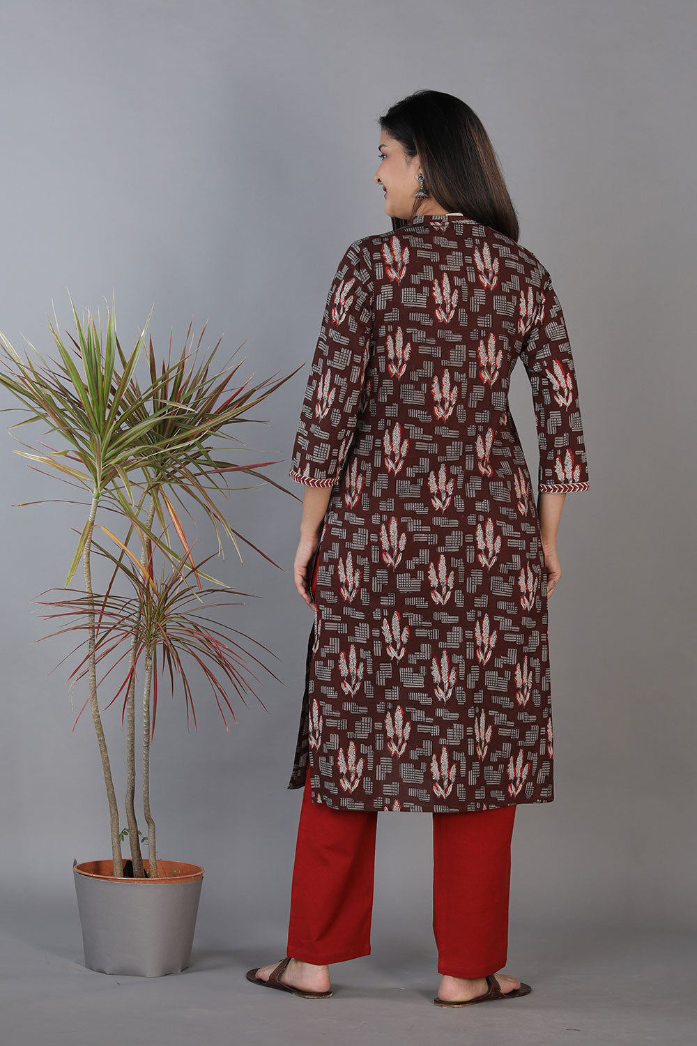 Collection of Black Hand Block Printed Cotton Straight Fit Kurti in a gallery layout