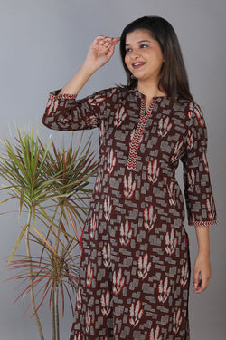 Collection of Black Hand Block Printed Cotton Straight Fit Kurti in a gallery layout