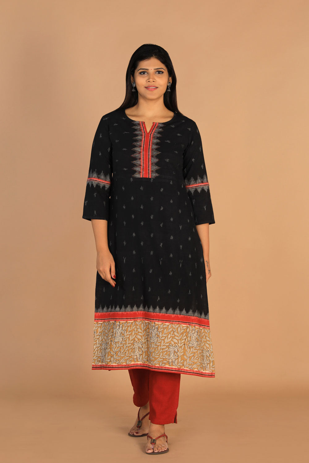 Collection of Black Traditional Wear Straight Fit Kurta in a gallery layout