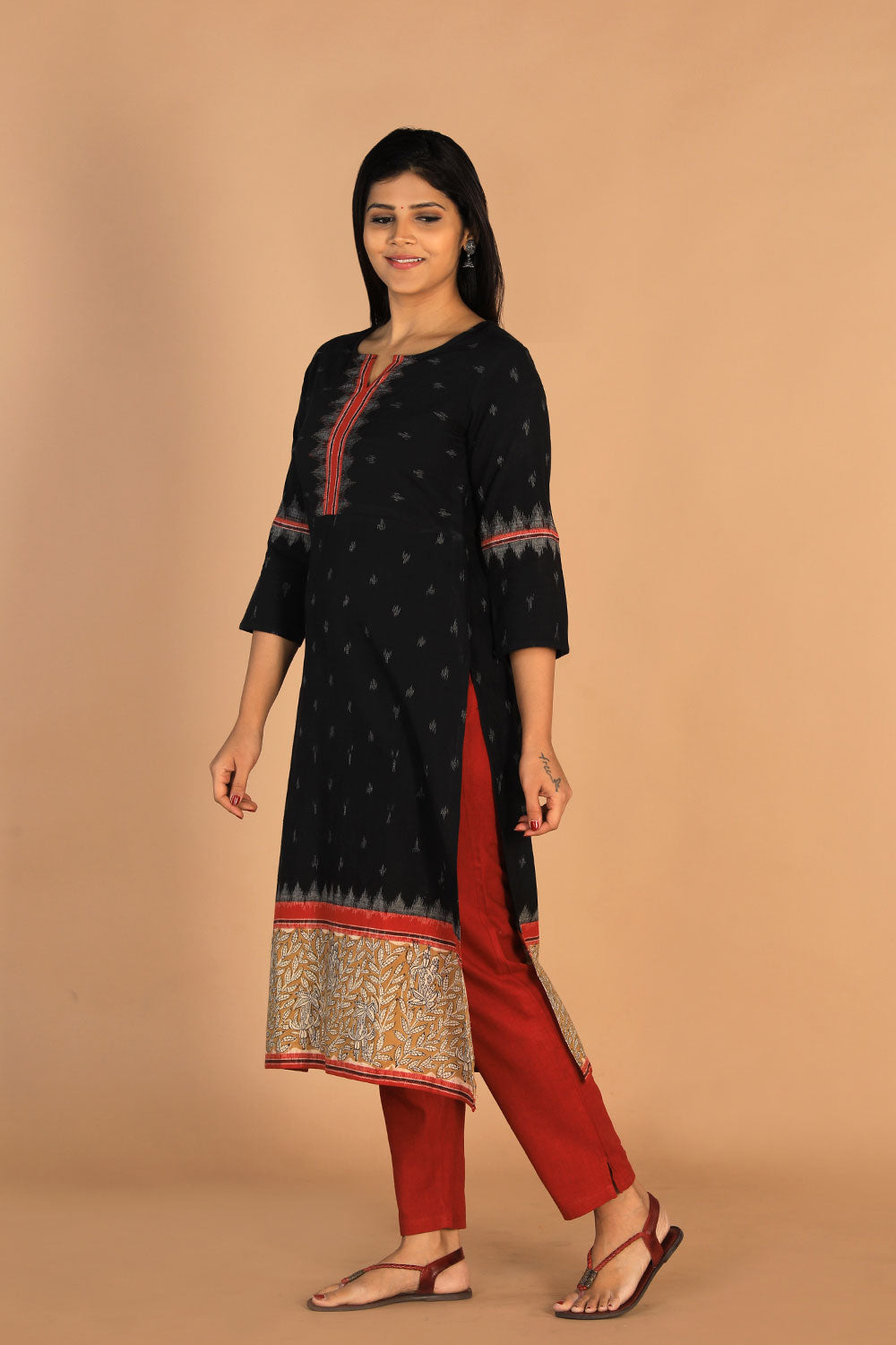 Collection of Black Traditional Wear Straight Fit Kurta in a gallery layout