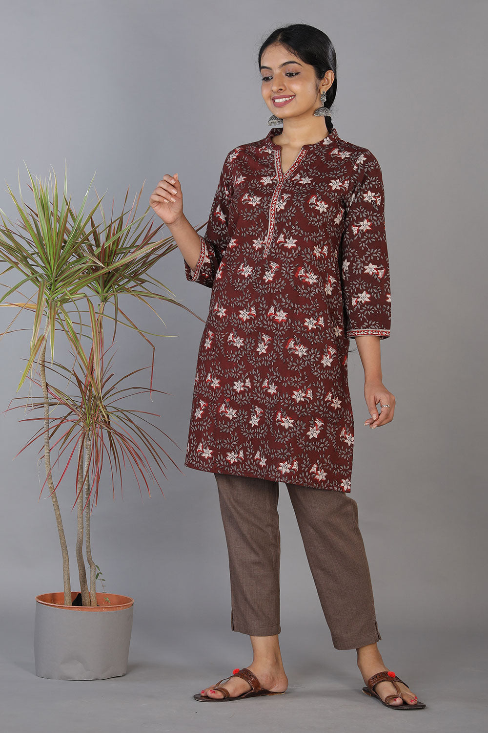 Collection of Bagru Handblock Printed Thread Embroidered Panelled Kurti in a gallery layout