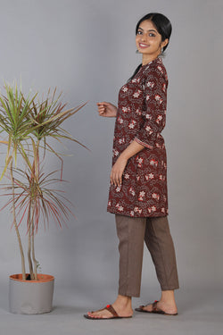 Collection of Bagru Handblock Printed Thread Embroidered Panelled Kurti in a gallery layout