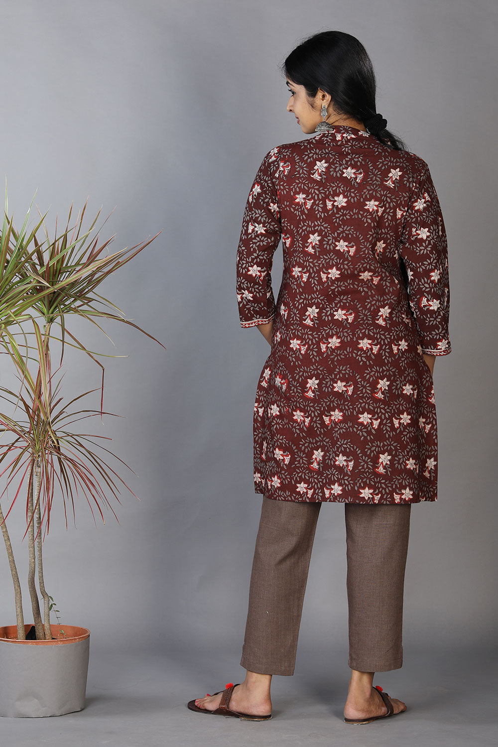 Collection of Bagru Handblock Printed Thread Embroidered Panelled Kurti in a gallery layout