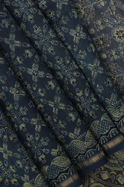 Image of Indigo blue Ajrakh handblockprinted Chanderi saree