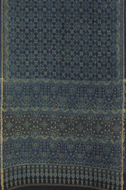 Image of Indigo blue Ajrakh handblockprinted Chanderi saree