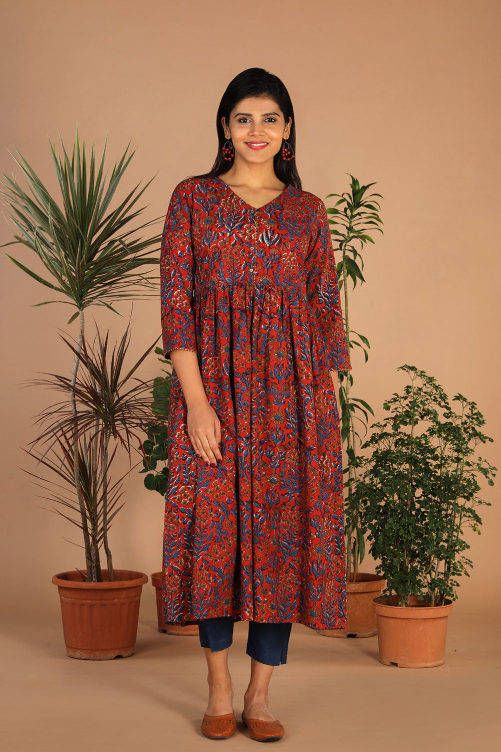 Collection of Cotton Bagru Gathered Dress in a gallery layout