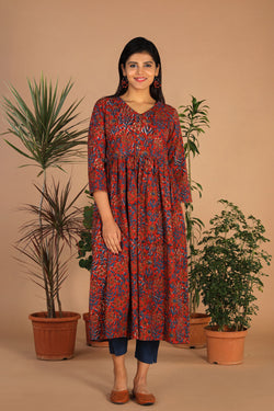 Collection of Cotton Bagru Gathered Dress in a gallery layout