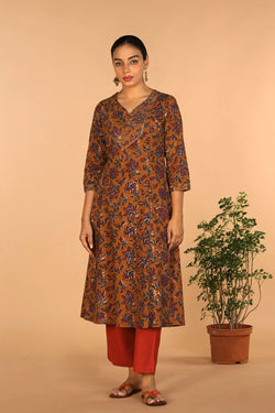 Collection of Cotton bagru princess line kurti in a gallery layout