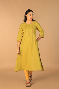 Collection of Pear Green A - Line Kurta in a gallery layout