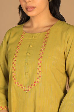 Collection of Pear Green A - Line Kurta in a gallery layout