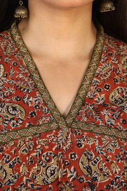 Collection of Embroidered cotton kalamkari kurti in a gallery layout