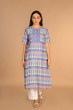 Collection of Handwoven Cotton Pochampally Ikat Kurti in a gallery layout