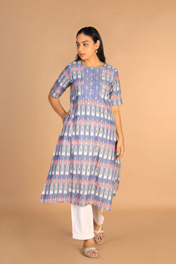 Collection of Handwoven Cotton Pochampally Ikat Kurti in a gallery layout