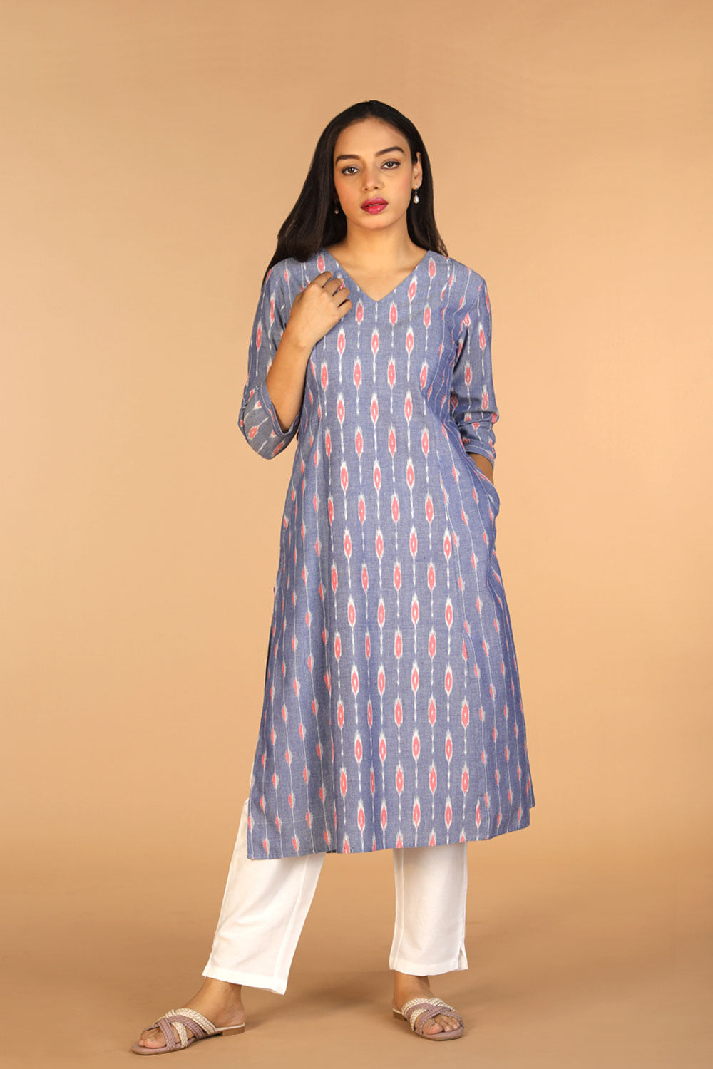 Collection of Cotton Pochampally Ikat kurti in a gallery layout