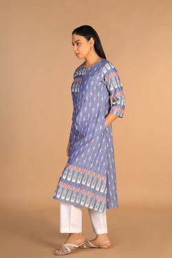 Image of Handwoven Cotton Pochampally Ikat Kurti