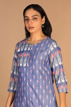 Image of Handwoven Cotton Pochampally Ikat Kurti