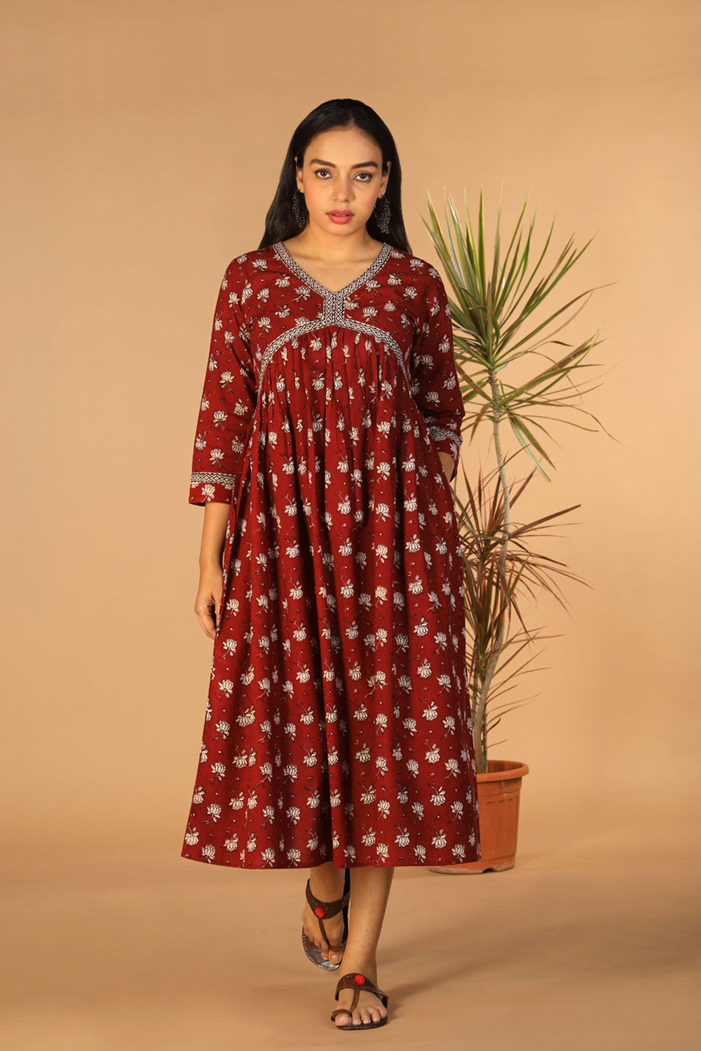 Collection of Maroon Cotton Bagh kurti in a gallery layout