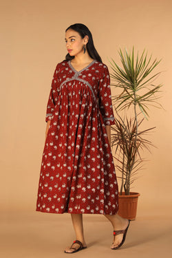 Collection of Maroon Cotton Bagh kurti in a gallery layout