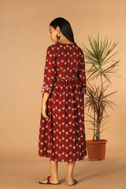 Collection of Maroon Cotton Bagh kurti in a gallery layout