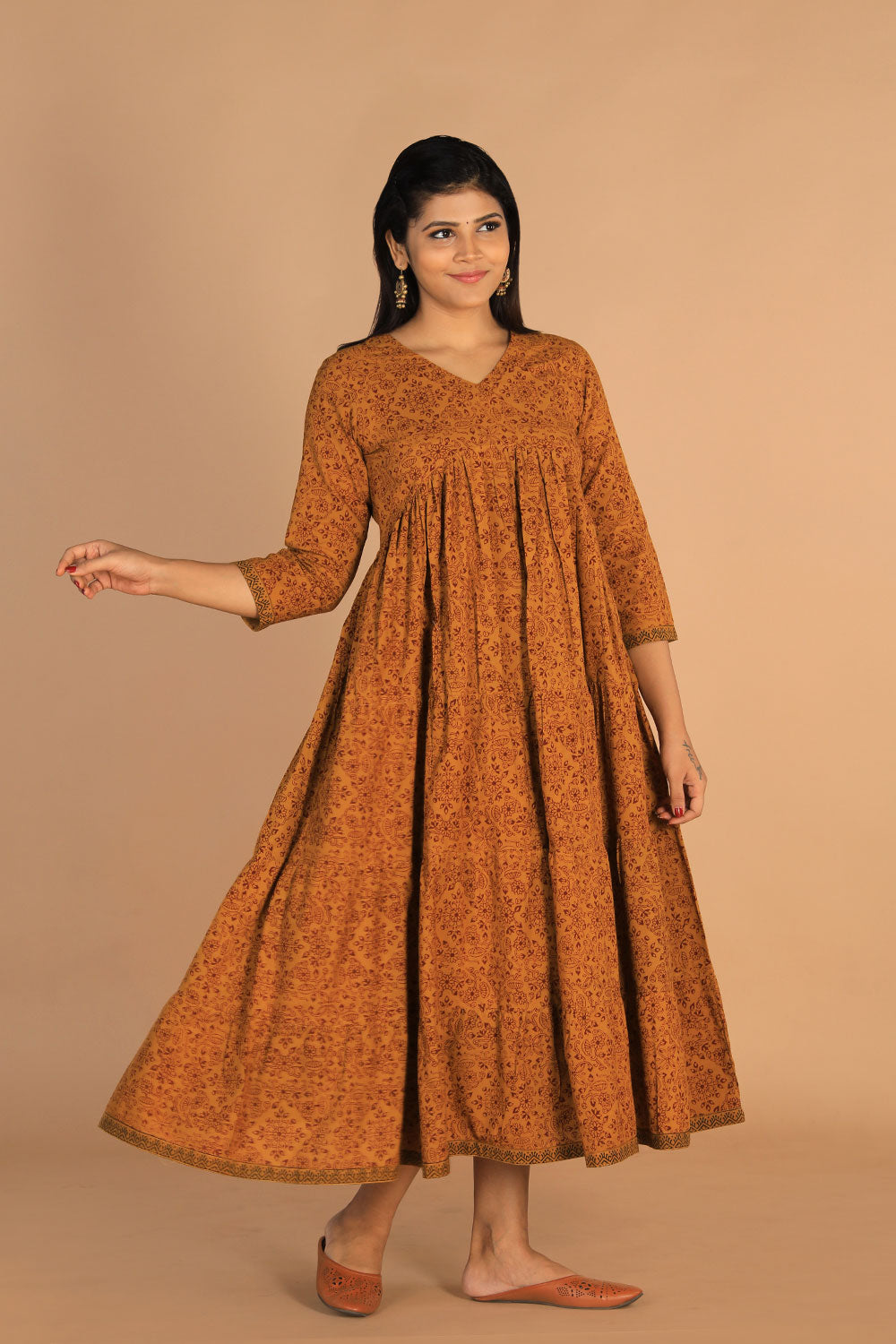 Collection of Bagh Handblockprinted Tiered Cotton Dress in a gallery layout