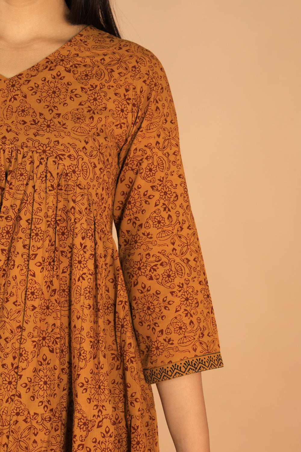 Collection of Bagh Handblockprinted Tiered Cotton Dress in a gallery layout