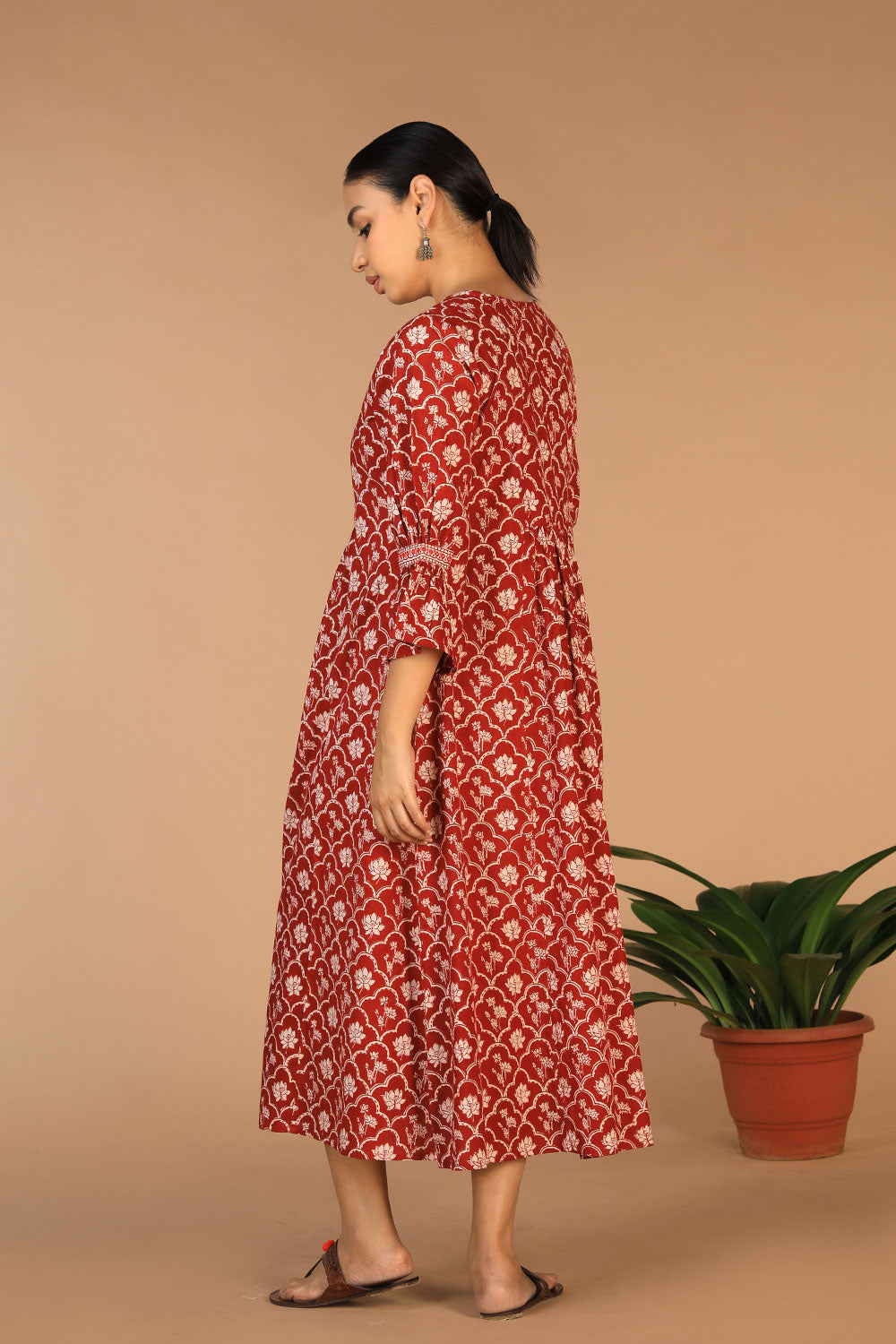 Collection of Cotton Bagh Handblock Printed Gathered Dress. in a gallery layout