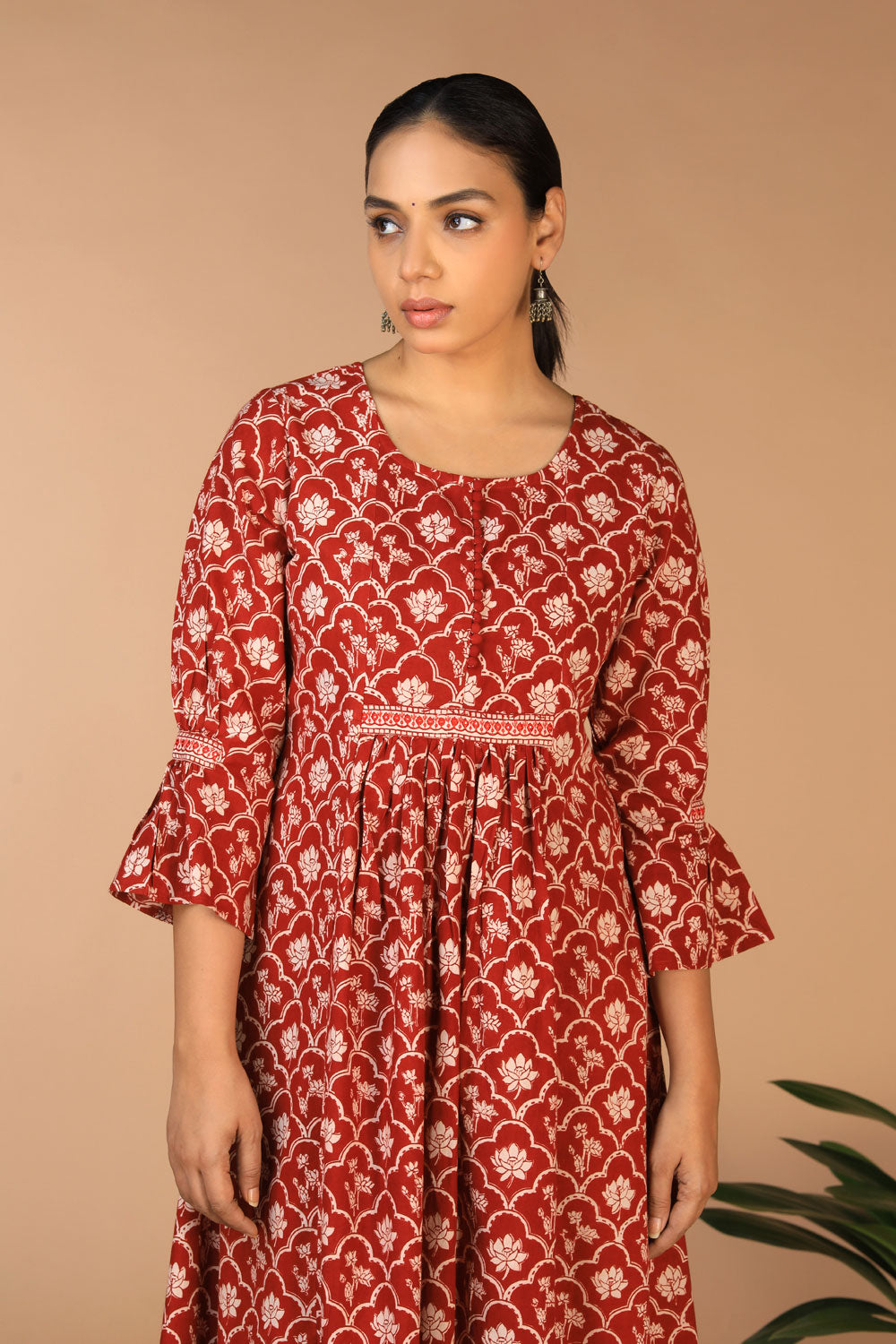 Collection of Cotton Bagh Handblock Printed Gathered Dress. in a gallery layout