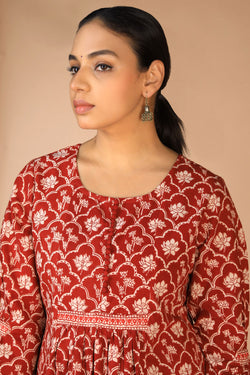 Collection of Cotton Bagh Handblock Printed Gathered Dress. in a gallery layout