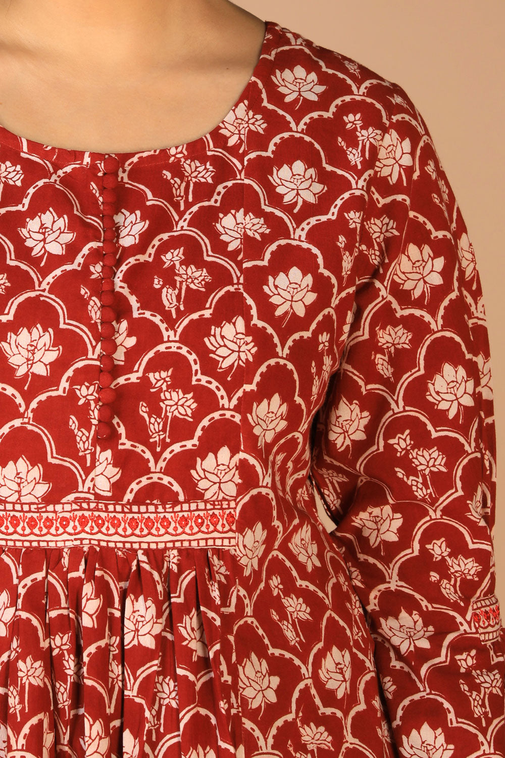 Collection of Cotton Bagh Handblock Printed Gathered Dress. in a gallery layout